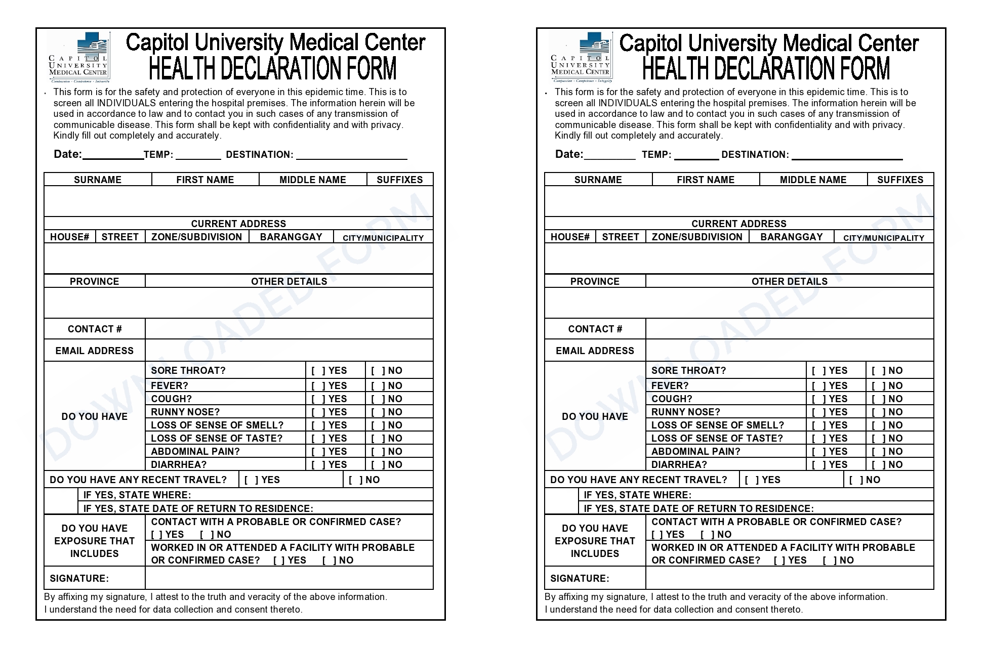 Health Declaration Form Cumc